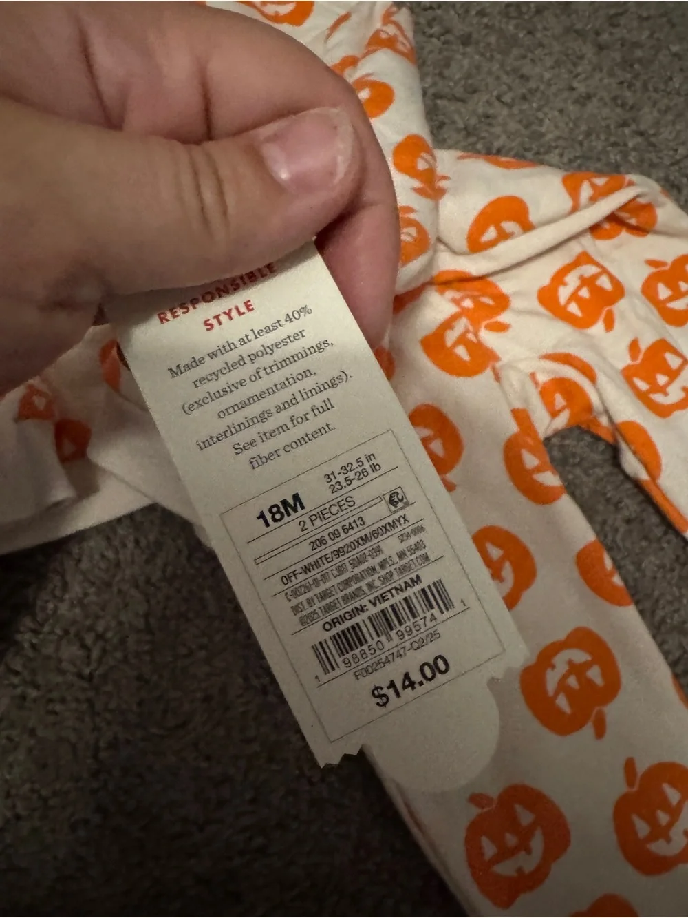 NWT cat & jack Toddler Baby Boys Girls Unisex set pumpkin halloween 18 months